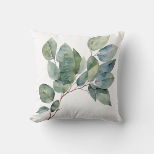 Elegant foliage watercolor soft green botanical throw pillow