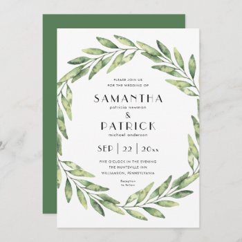 Elegant Foliage Wreath | Modern Text Wedding Invitation by lemontreeweddings at Zazzle
