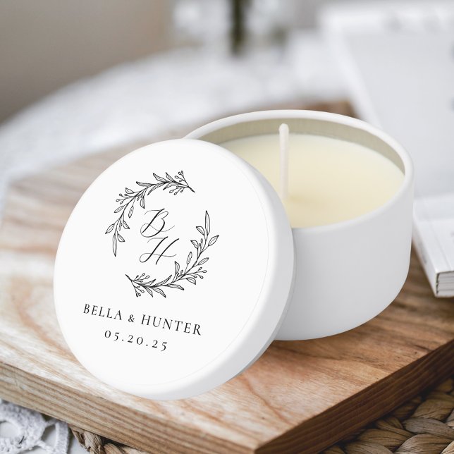 Elegant Foliage Wreath Wedding Monogram Mini Candle Favors (Creator Uploaded)