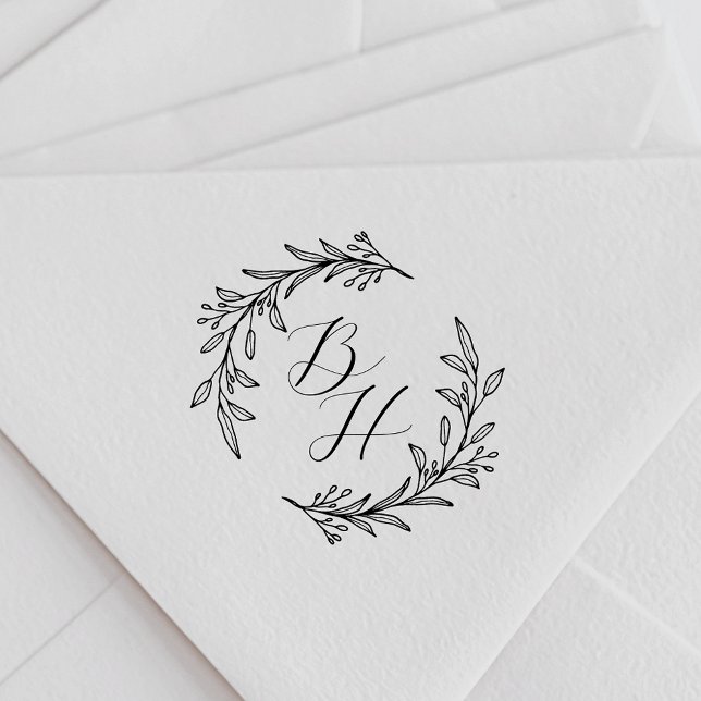 Elegant Foliage Wreath Wedding Monogram Rubber Stamp (Creator Uploaded)