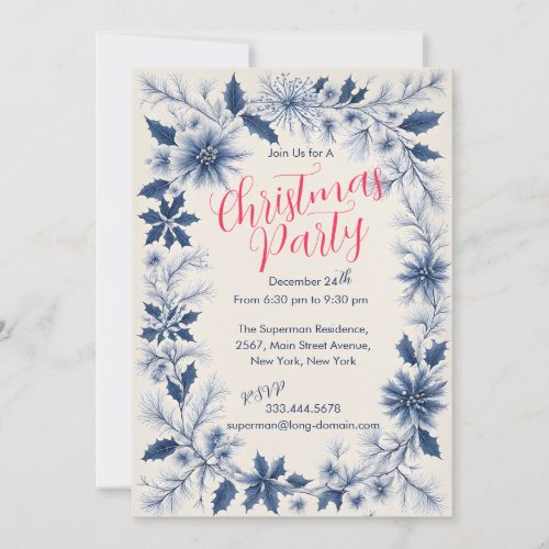 Elegant Folk Art Christmas Party Invitation Card