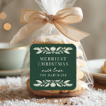 Elegant Folk Art Floral Christmas Personalized Square Sticker<br><div class="desc">Send your holiday wishes with timeless elegance using these personalized Christmas stickers. Designed with a forest green background, vintage-inspired folk art floral accents, and a mix of classic serif and handwritten script fonts, the greeting reads “Merriest Christmas with love” and can be customized with your family name. Perfect for sealing...</div>