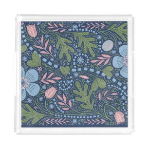 Elegant Folk Art Floral Pattern Vintage Botanical Acrylic Tray