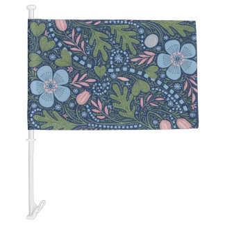 Elegant Folk Art Floral Pattern Vintage Botanical Car Flag
