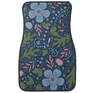 Elegant Folk Art Floral Pattern Vintage Botanical Car Floor Mat