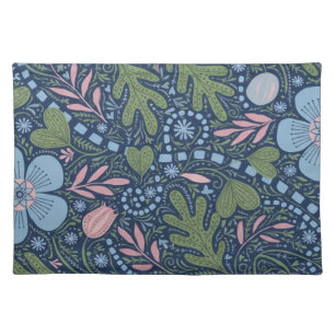 Elegant Folk Art Floral Pattern Vintage Botanical Cloth Placemat