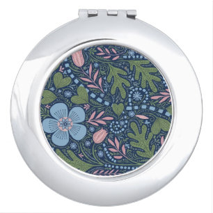 Elegant Folk Art Floral Pattern Vintage Botanical Compact Mirror