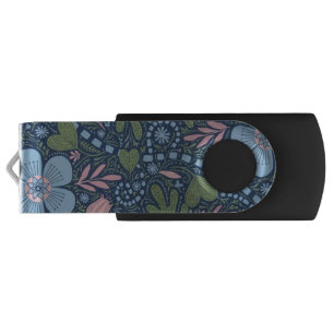 Elegant Folk Art Floral Pattern Vintage Botanical Flash Drive