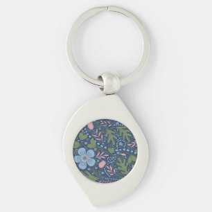 Elegant Folk Art Floral Pattern Vintage Botanical Keychain