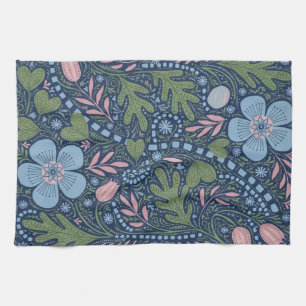 Elegant Folk Art Floral Pattern Vintage Botanical Kitchen Towel
