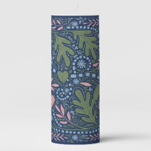 Elegant Folk Art Floral Pattern Vintage Botanical Pillar Candle