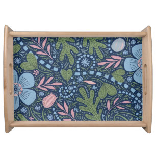 Elegant Folk Art Floral Pattern Vintage Botanical Serving Tray