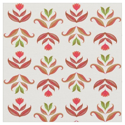 Elegant Folk Art Floral Print Cozy Rustic Autumn Fabric