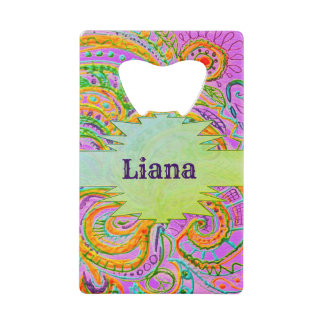 Elegant Folk art pattern and a name or a word Credit Card Bottle Opener