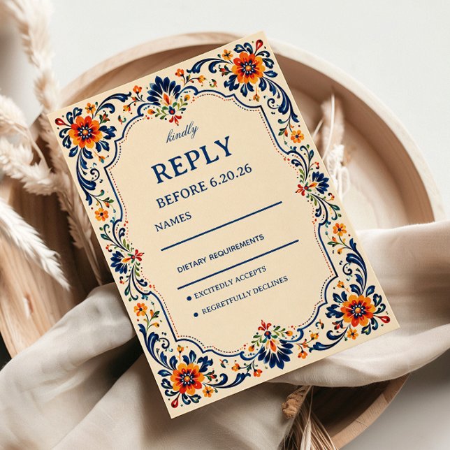Elegant Folk Botanical Mexican RSVP Card (Creator Uploaded)