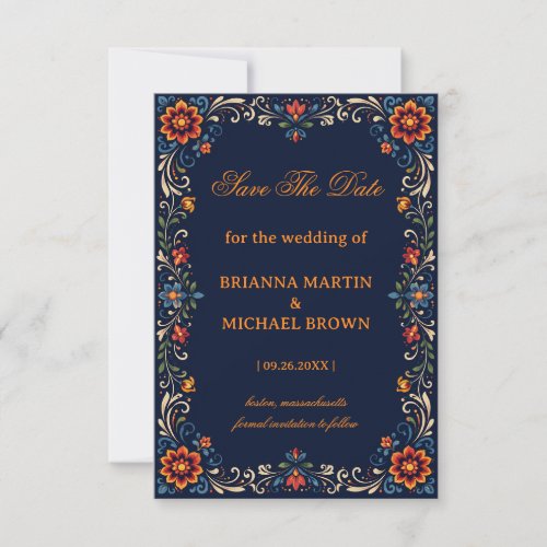 Elegant Folk Botanical Romantic Floral Mexican Save The Date