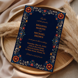Elegant Folk Botanical Vintage Mexican Invitation