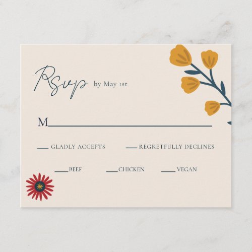 Elegant Folk Floral Wedding RSVP Enclosure Card