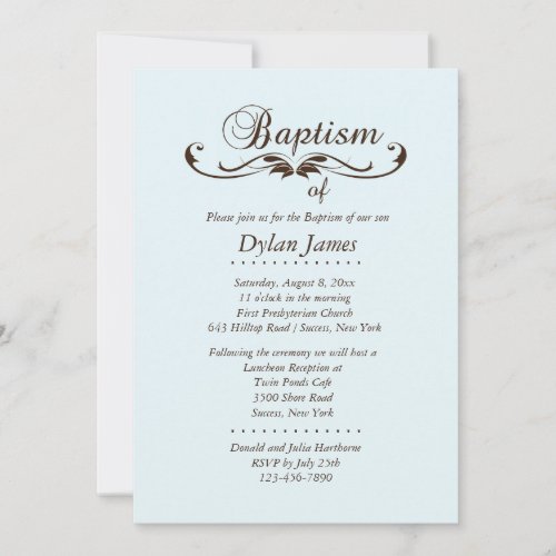 Elegant Font Blue Baptism Invitation