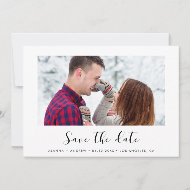 Elegant font save the date couple photo announcement (Front)
