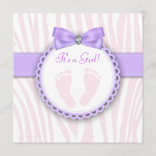 Elegant Footprint Pink and Purple Baby Shower Invitation