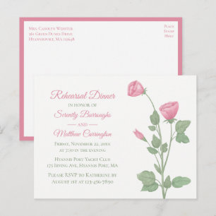 Elegant Foral Pink Flower Wedding Rehearsal Dinner Invitation Postcard