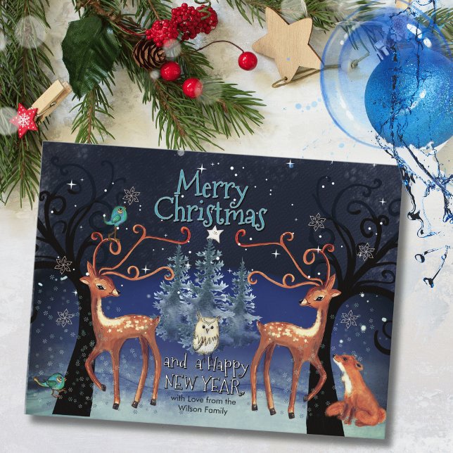 Elegant Forest Animals Christmas Postcard | Deer  (Elegant Forest Animals Christmas Postcard  Deer )