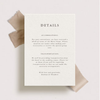 Elegant Forest Brown Wedding Details Card
