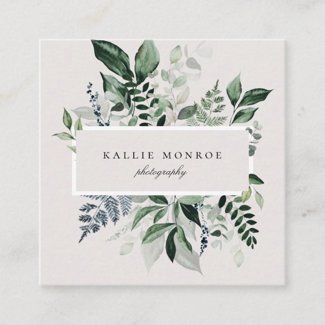 Elegant Forest Foliage Frame Square Business Card (Front)