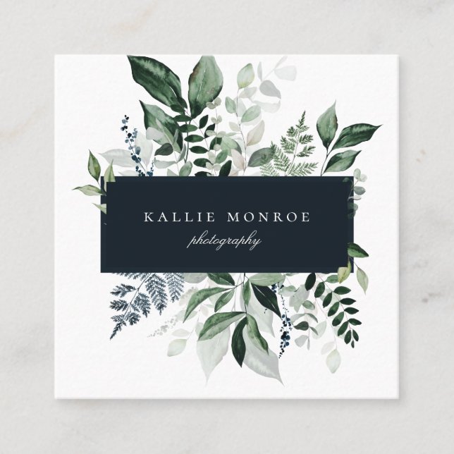 Elegant Forest Foliage Frame Square Business Card (Front)
