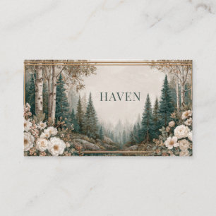 Elegant Forest Gold Frame Pine Birch Floral Business Card