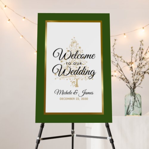 Elegant Forest Gold Winter Wedding Welcome Foam Board