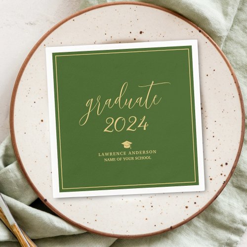 Elegant Forest Green 2024 Graduate Graduation Napkins