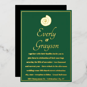 Elegant Forest Green and Gold Beach Wedding     Foil Invitation