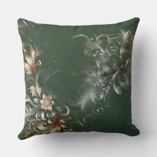  Elegant Forest Green and Gold Throw Pillow