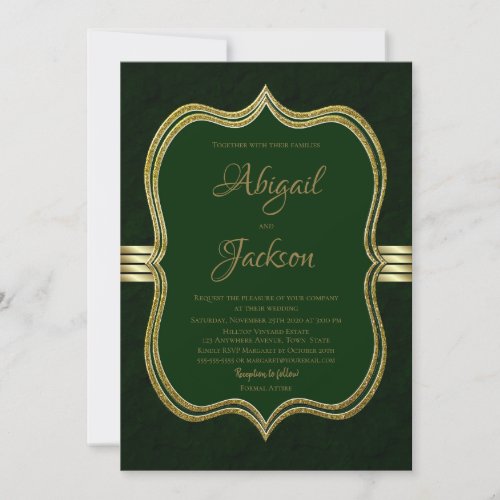 Elegant Forest Green and Gold Wedding Invitation