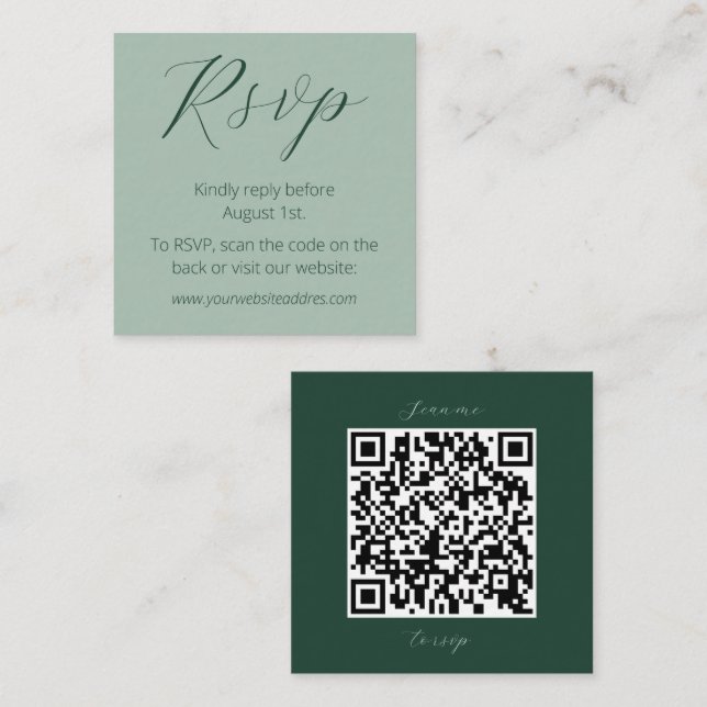 Elegant Forest Green and Sage QR Code Wedding Enclosure Card (Front/Back)