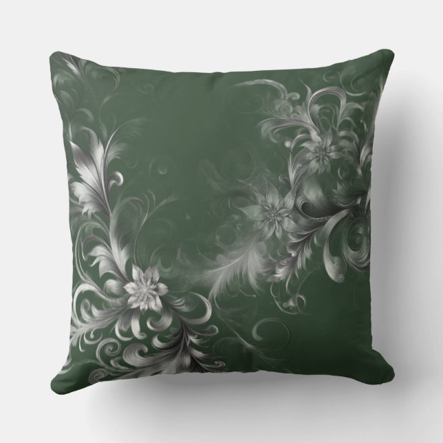  Elegant Forest Green and Silver  Throw Pillow (Back)
