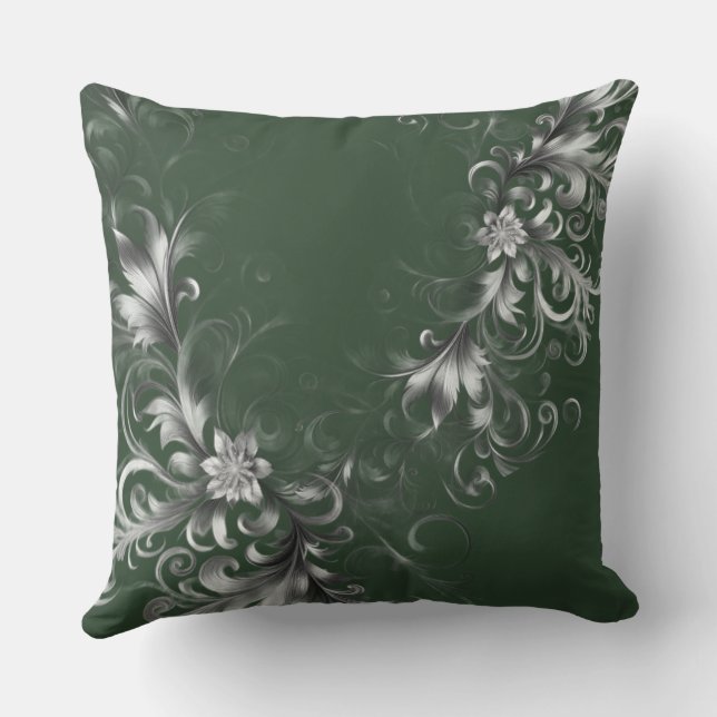  Elegant Forest Green, and Silver  Throw Pillow (Back)