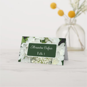 Elegant Forest Green and White Floral Wedding Place Card