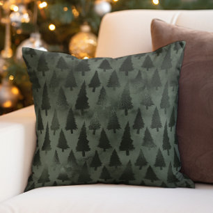 Elegant Forest Green Christmas Holiday Trees Throw Pillow
