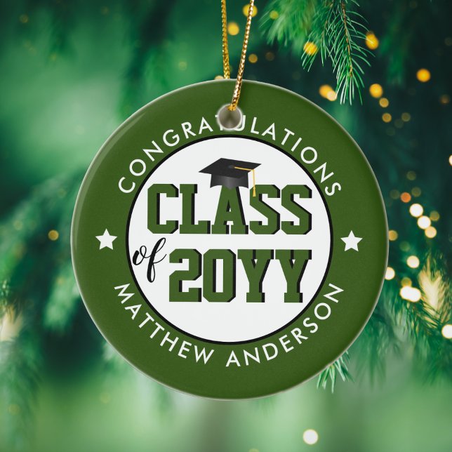 Elegant Forest Green Class of 2026 Graduation Ceramic Ornament (Creator Uploaded)
