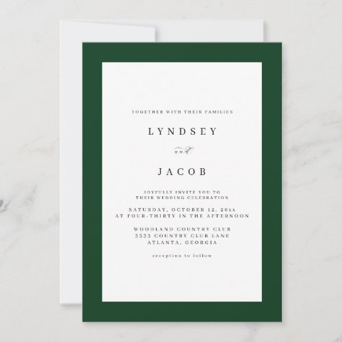 Elegant Forest Green Classic Wedding Invitation
