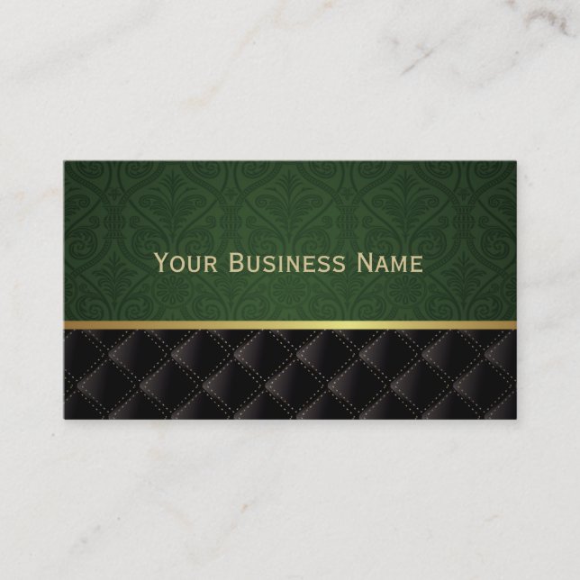 Elegant Forest Green Damask Business Card (Front)