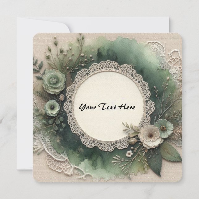 Elegant Forest Green Frame with Flowers Invitation (Front)