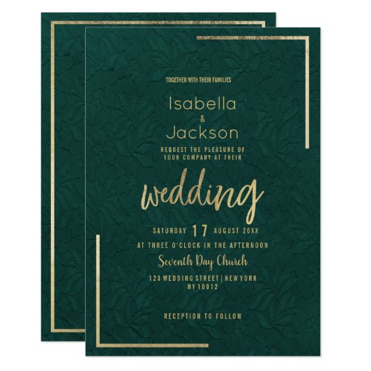Elegant forest green gold floral lace Wedding Invitation | Zazzle.com