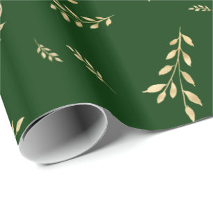 Elegant Forest Green Gold Foil Leaves Wrapping Paper