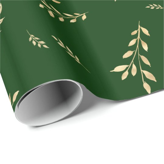 Elegant Forest Green Gold Foil Leaves Wrapping Paper