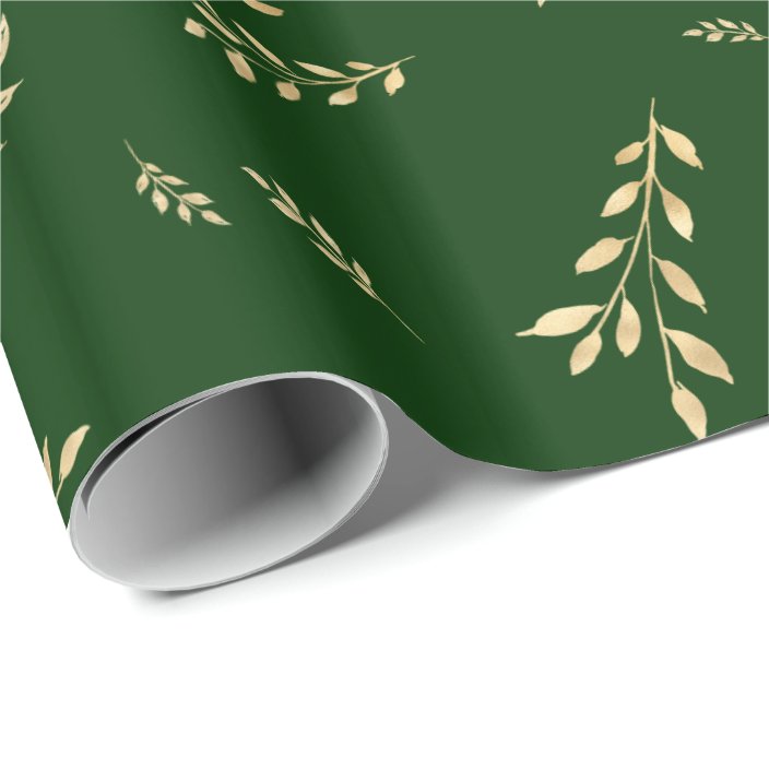 Elegant Forest Green Gold Foil Leaves Wrapping Paper | Zazzle.com