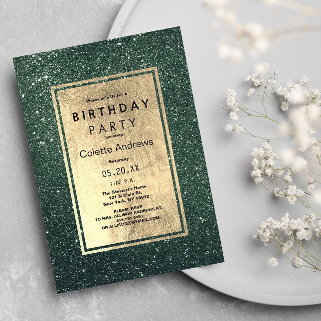 Elegant forest green gold glitter Birthday Party Invitation (Elegant forest green gold glitter Birthday Party )